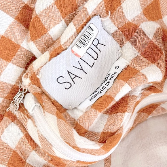 SAYLOR Gingham Viscose Crepe Apricot Ruffle Sleeveless Jumpsuit Women’s Small - Picture 11 of 11